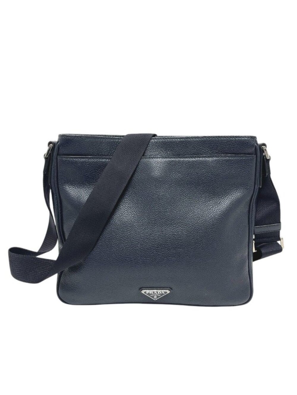 Prada Shoulder Bag Triangle Logo Leather Blue